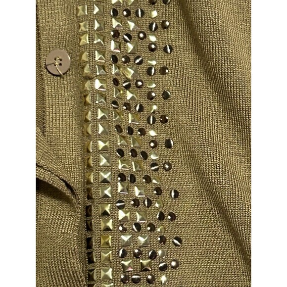 Cache Woman's Gold Sweater With Embellishments. Hidden Button Down Sz M - Picture 3 of 6